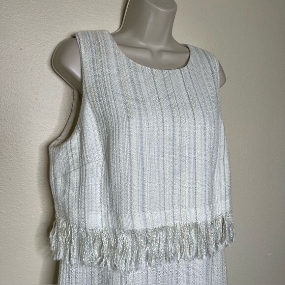 Karl Lagerfeld Tweed Fringe Ivory Metallic Sleeveless Shift Dress Women Size 12 - Picture 2 of 15